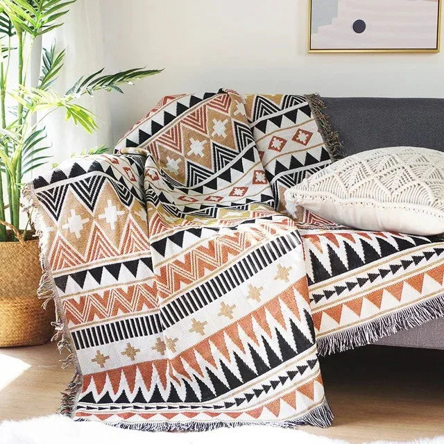 Gooi Deken Jacquard Geweven Franjes Kleurrijk Katoen Polyester Warm Zacht