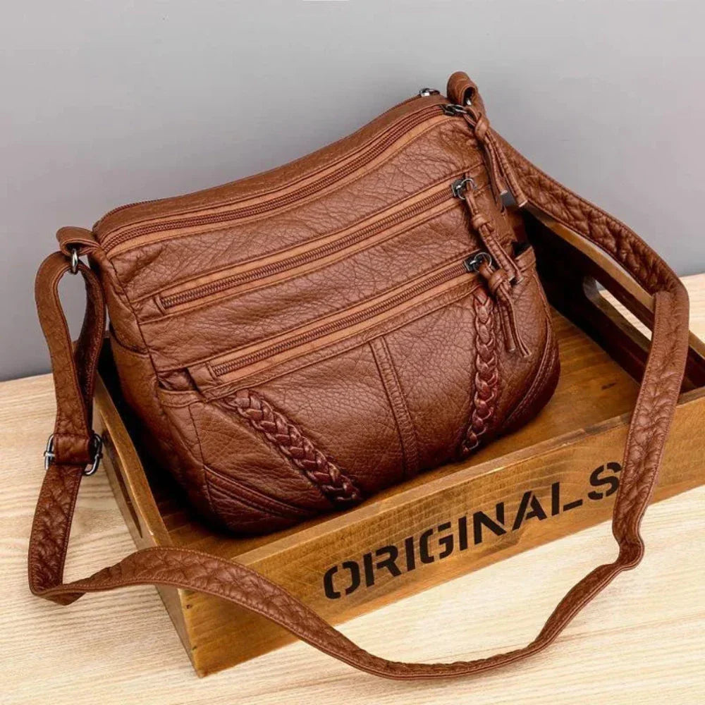 Schoudertas met Verstelbare Riem en Magnetische Sluiting Dames Handtas Crossbody Tas Bruin Zwart Kunstleer
