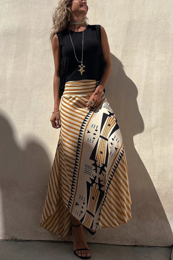 Rok voor Vrouw Geometrische Print Maxi Lengte Zomerrok