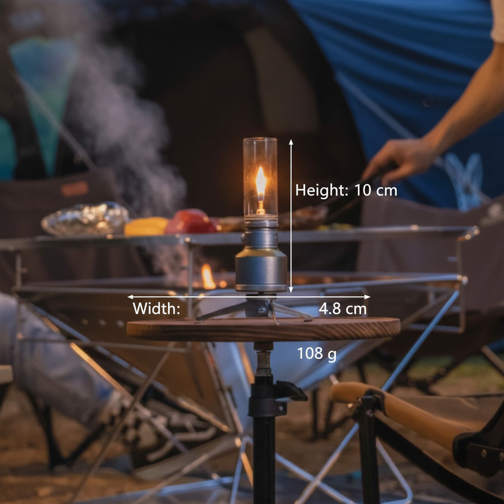 Vintage Campinglamp op Butaan met Verstelbare Vlam – Compact Buitenlicht voor Wandelaars en Avonturiers