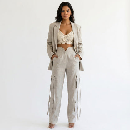 Dames Cargo Broek Wide Leg Met Flapzakken Tweedelig Set