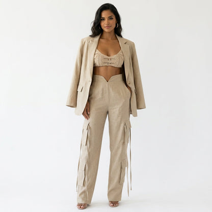 Dames Cargo Broek Wide Leg Met Flapzakken Tweedelig Set