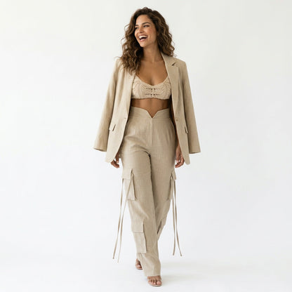 Dames Cargo Broek Wide Leg Met Flapzakken Tweedelig Set - StudioMarella