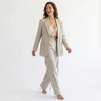 Dames Cargo Broek Wide Leg Met Flapzakken Tweedelig Set