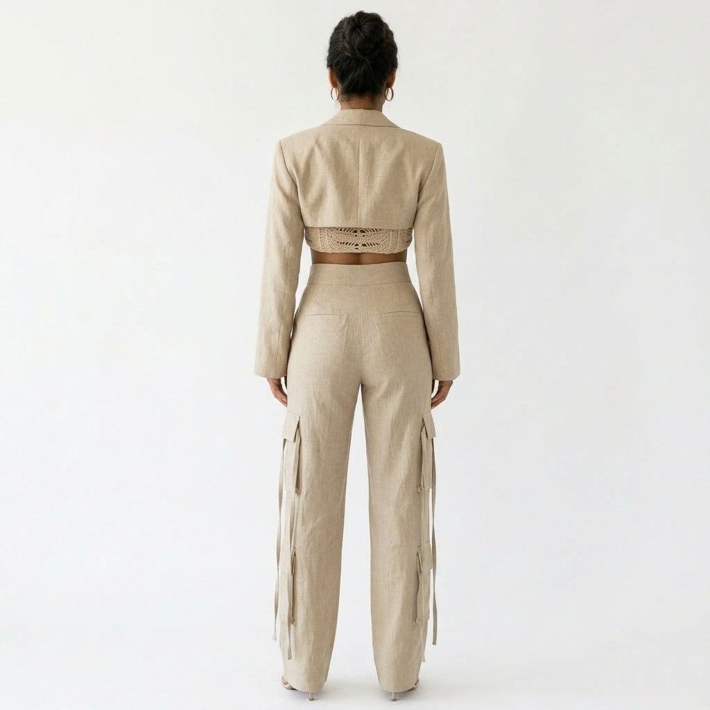 Dames Cargo Broek Wide Leg Met Flapzakken Tweedelig Set