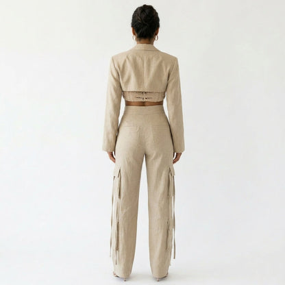 Dames Cargo Broek Wide Leg Met Flapzakken Tweedelig Set