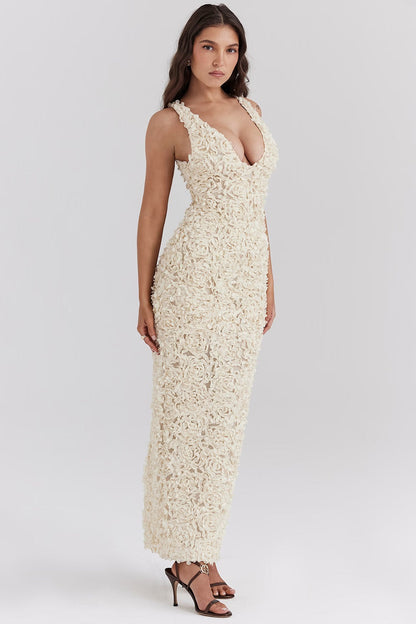 Maxi Jurk Met Rozenprint Lange Avondjurk Gala