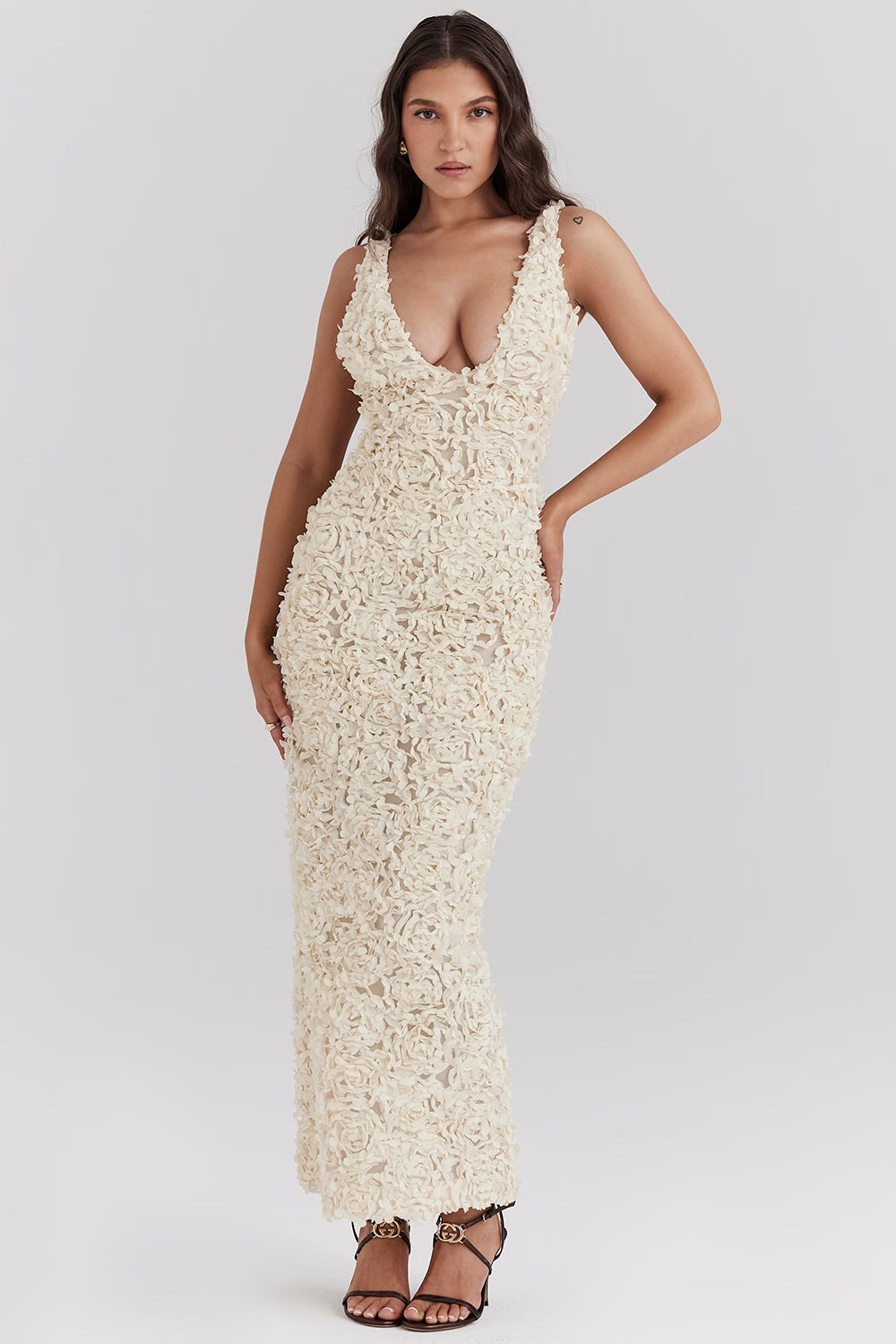 Maxi Jurk Met Rozenprint Lange Avondjurk Gala