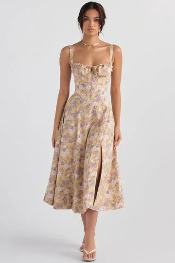 Midi Jurk met Vetersluiting en Korset Model