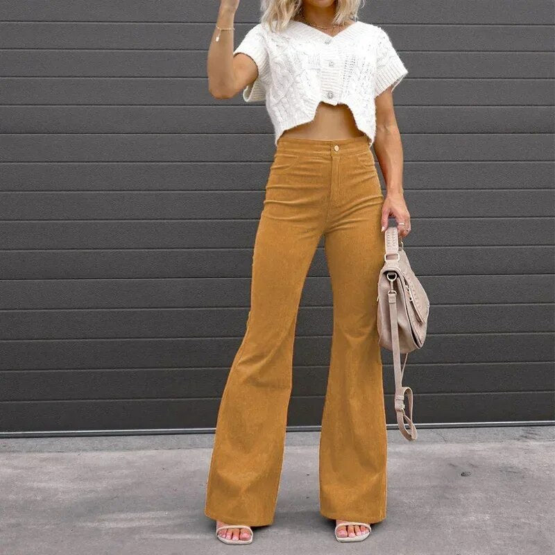 Wijde Vrouwelijke Broek Met Uitlopende Pijpen Comfortabel - StudioMarella