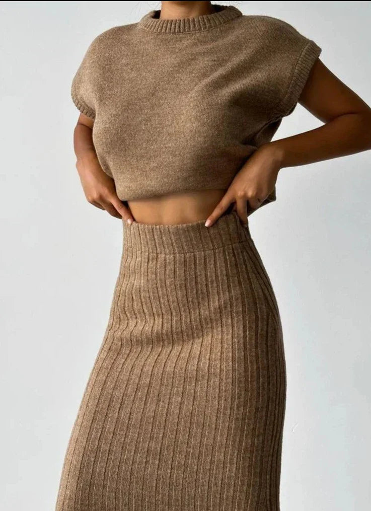 Dames Gebreide Rok en Vest Set Warme Winter Collectie