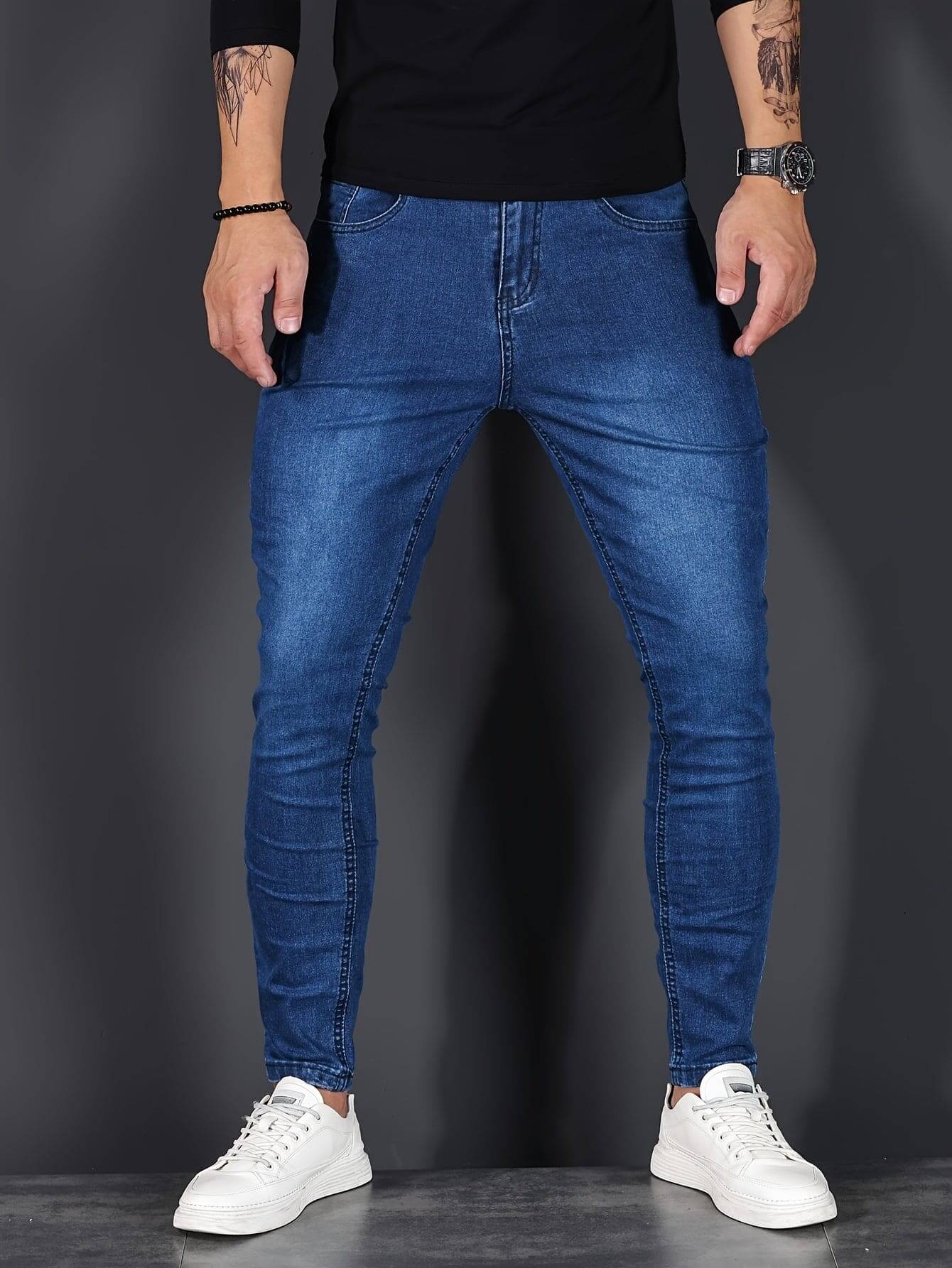 Heren Skinny Jeans – Slim Fit Spijkerbroek met Rits en Stretch - StudioMarella