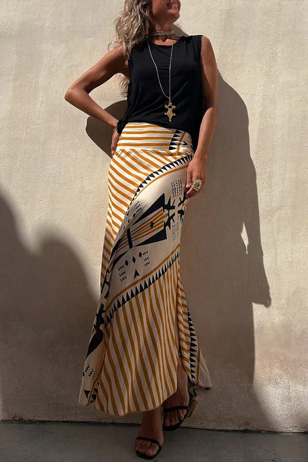 Rok voor Vrouw Geometrische Print Maxi Lengte Zomerrok