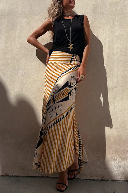 Rok voor Vrouw Geometrische Print Maxi Lengte Zomerrok