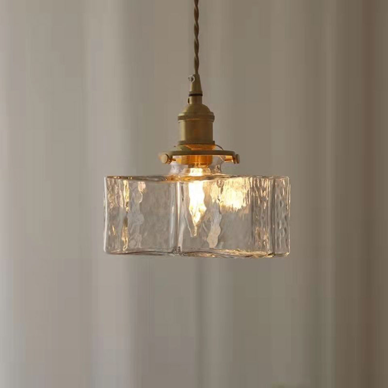 Vintage Hanglamp met Gegolfd Glas & IJzeren Armatuur – Vierkant/Rechthoekig – Scandinavisch Design voor Woonkamer