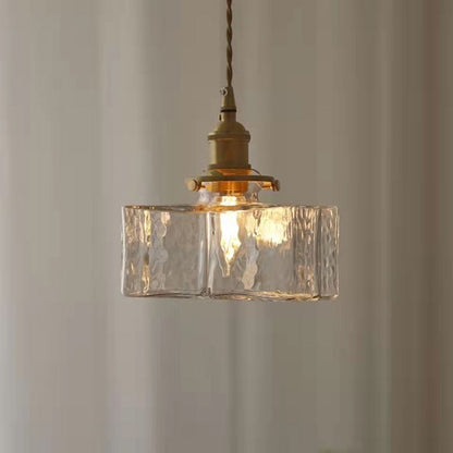 Vintage Hanglamp met Gegolfd Glas & IJzeren Armatuur – Vierkant/Rechthoekig – Scandinavisch Design voor Woonkamer