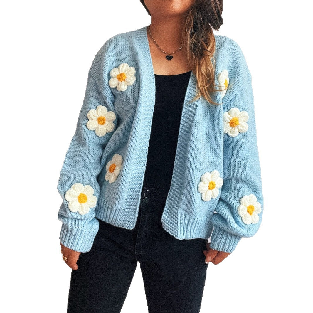 Dames Vest Gebreid met 3D Bloemen Warm en Stijlvol