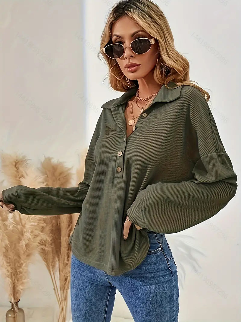 Vrouwelijke Blouse met Knoopsluiting en Textuur Stof