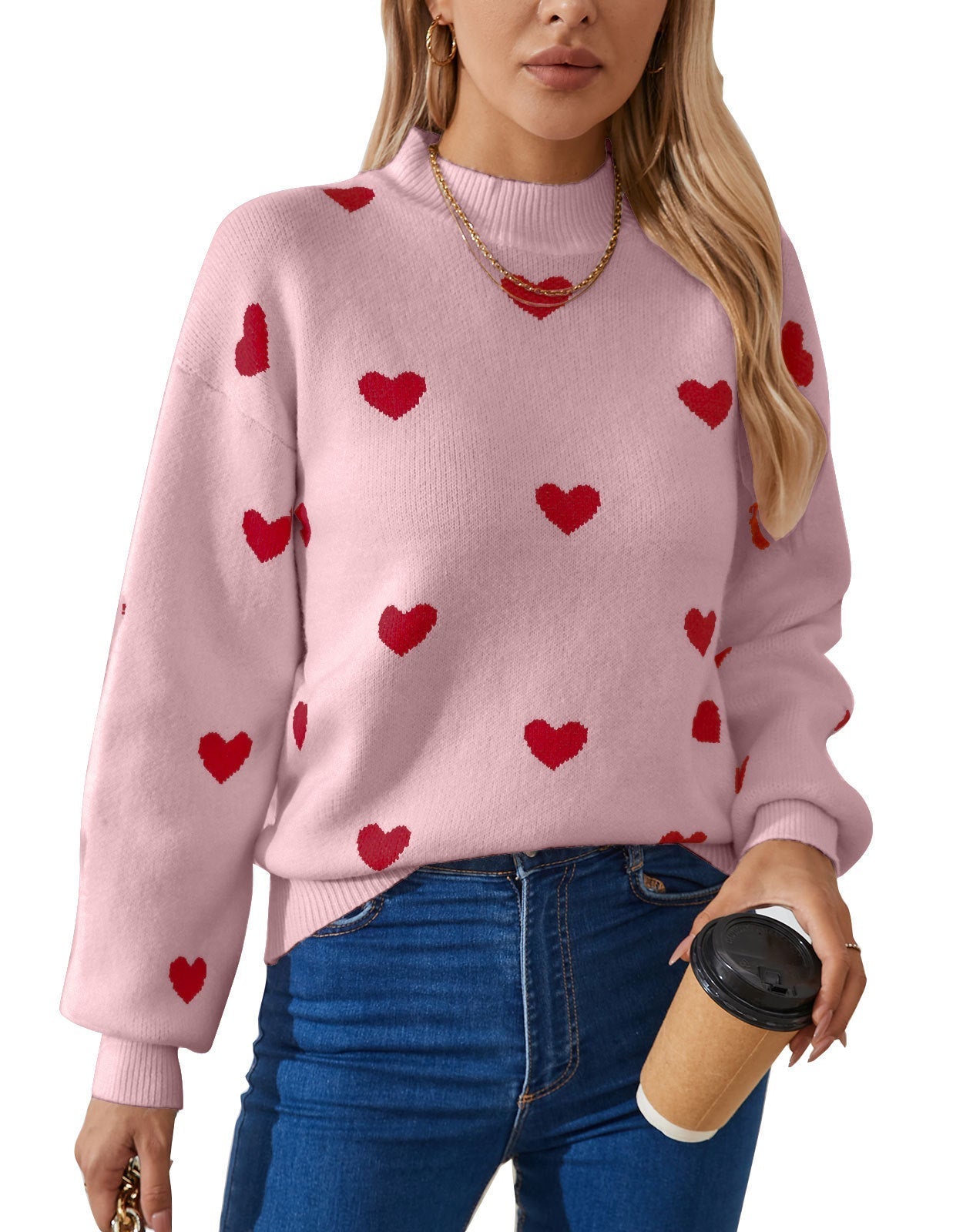 Dames Trui Zachte Hartjes Reggy Stijlvolle Look → Dames Trui met Hartjes Zachte Stof Reggy Stijl