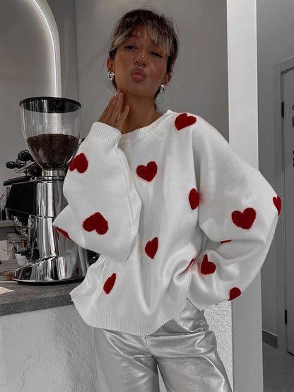 Dames Trui Gebreid met Harten Stijlvol Rood