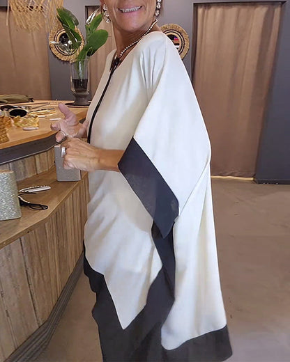 Vrouwelijke Blouse met Contrasterende Borden en Wijd Model