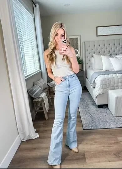 Hoge Taille Jeans Flared Comfortabele Katoen Stretch