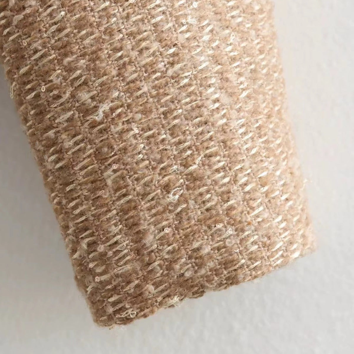 Dames Jas Boucle Stijlvol Goud Geheel Met Zakken