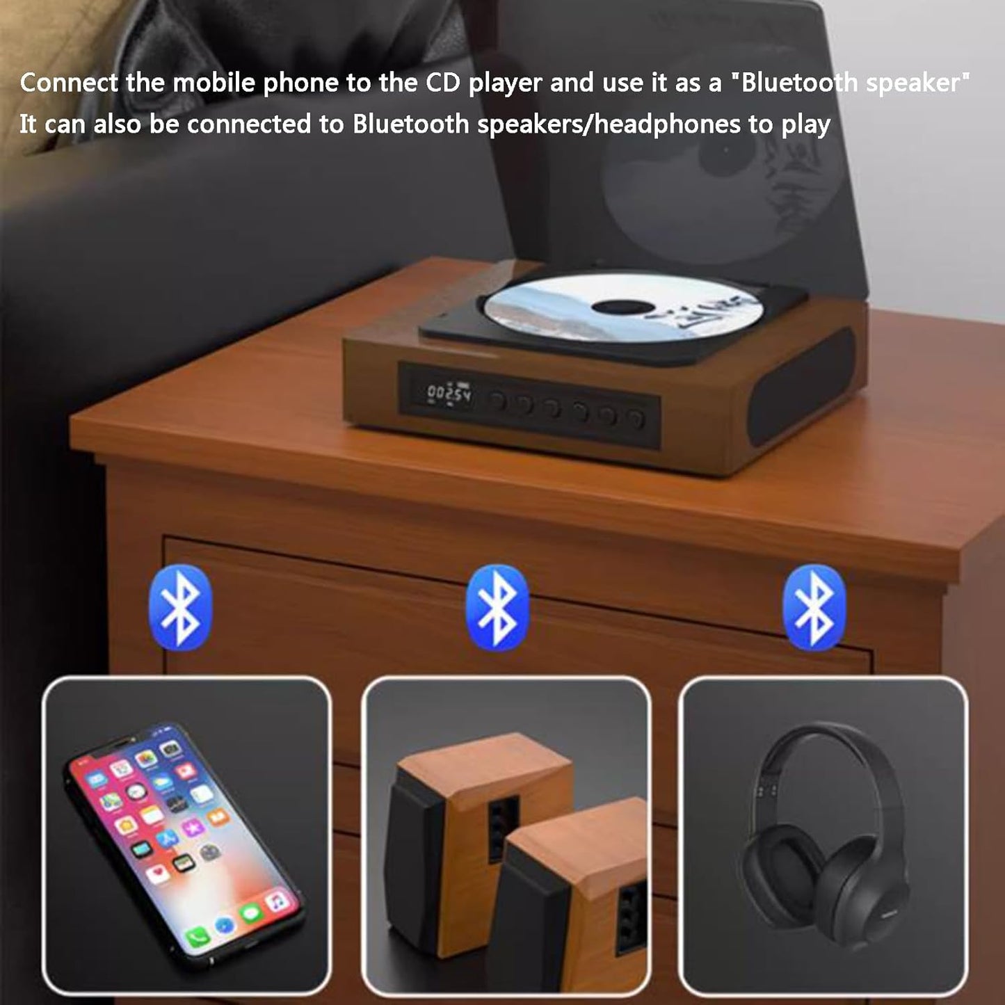 Retro CD Speler Bluetooth Vintage Muziekspeler Met FM Radio En LCD Display