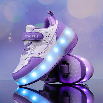 LED Roller Sneakers Kinderen USB Oplaadbaar Paars Met Wieltjes Lichtschoenen Verwijderbare Wielen Sneakers Voor Binnen Buiten