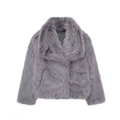 Dames Winterjas Pluche Kort Model met Turn-Down Kraag