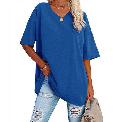 Dames T-shirt V-hals Losse Fit Basis Top Casual