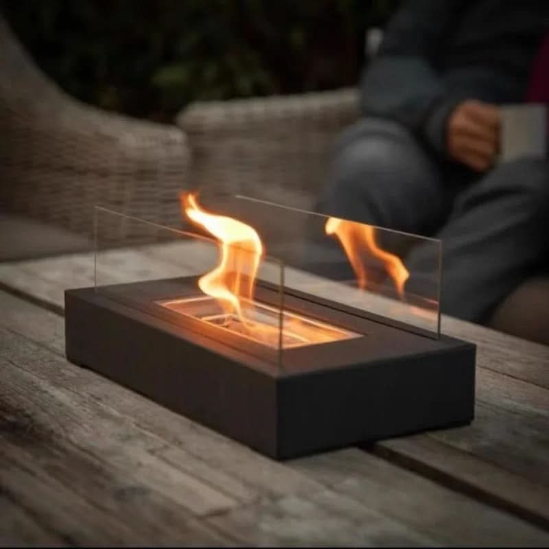 Bioethanol Tafelkachel Draagbaar Gehard Glas & Staal Design voor Binnen & Buiten Rookvrij Sfeerverlichting