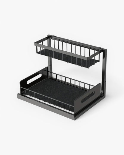Uitschuifbare Kast Organizer Onder Wastafel Zwart Wit Twee Niveaus Keuken Badkamer Opbergsysteem Schoonmaakspullen Toiletartikelen