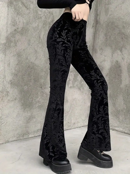 Dame Broek Hoge Taille Bloemenprint Gothiek Stijl