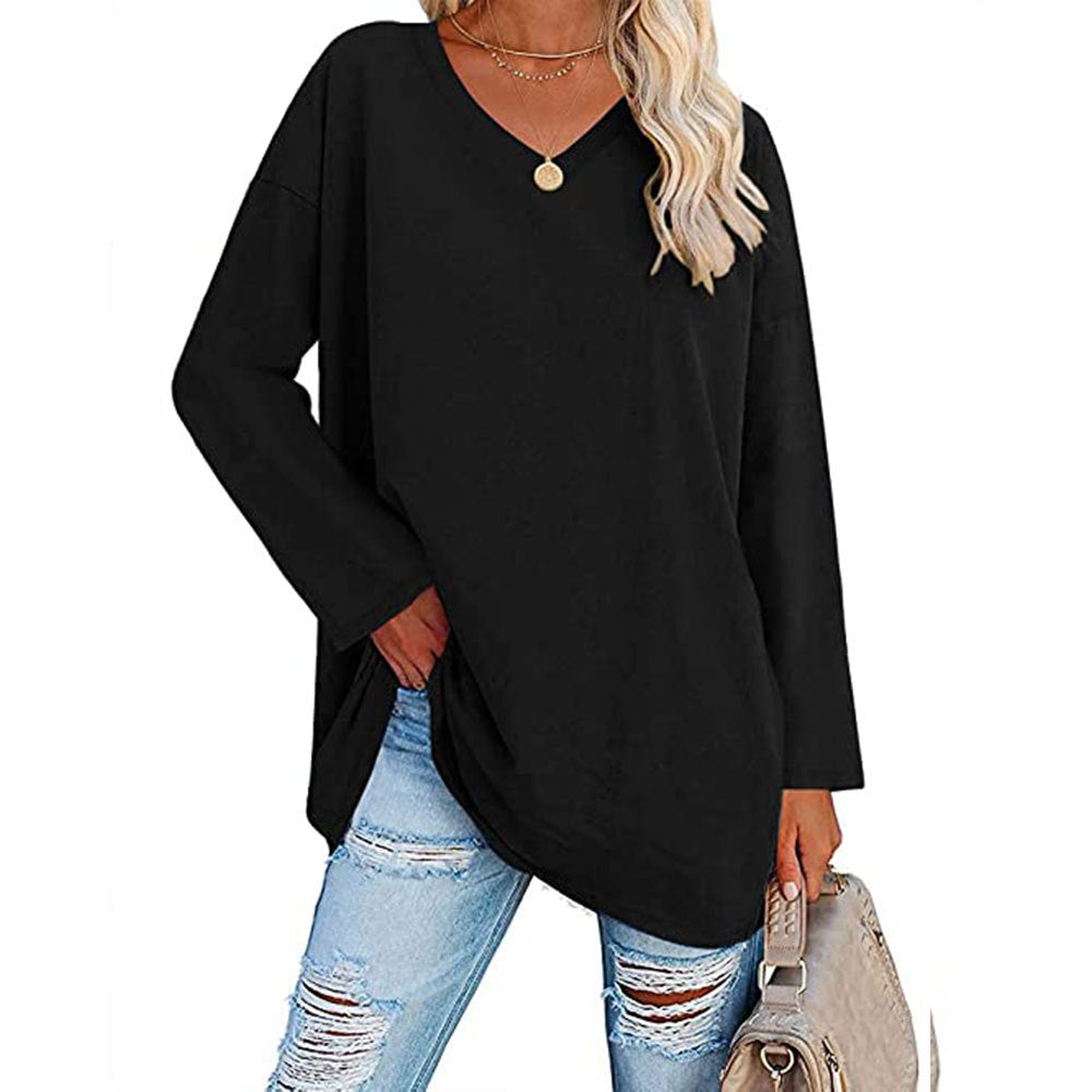 Dames T-shirt Lange Mouwen Oversized Casual V-hals