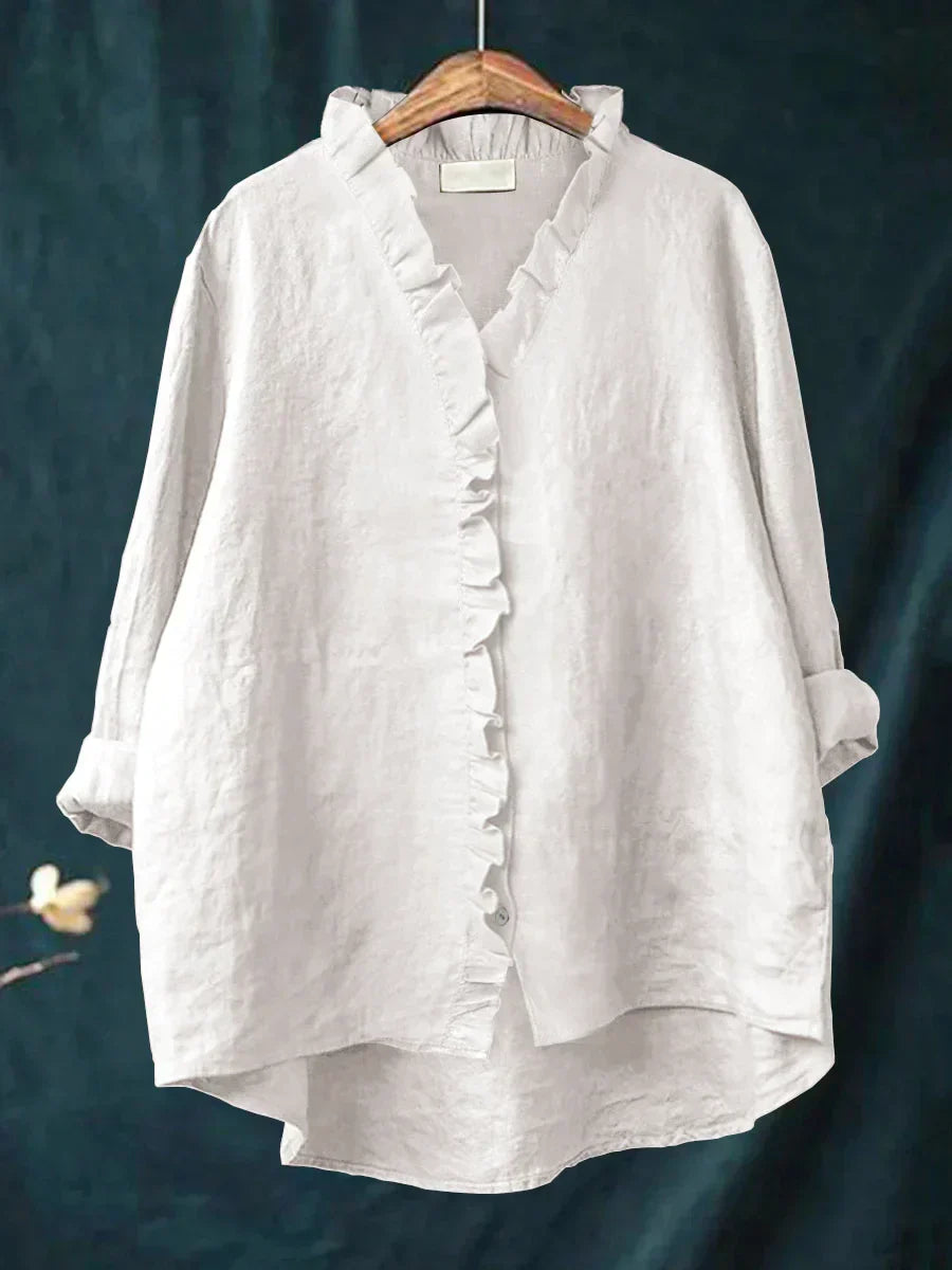 Dames Blouse Katoen Linnen Casual Ruffles