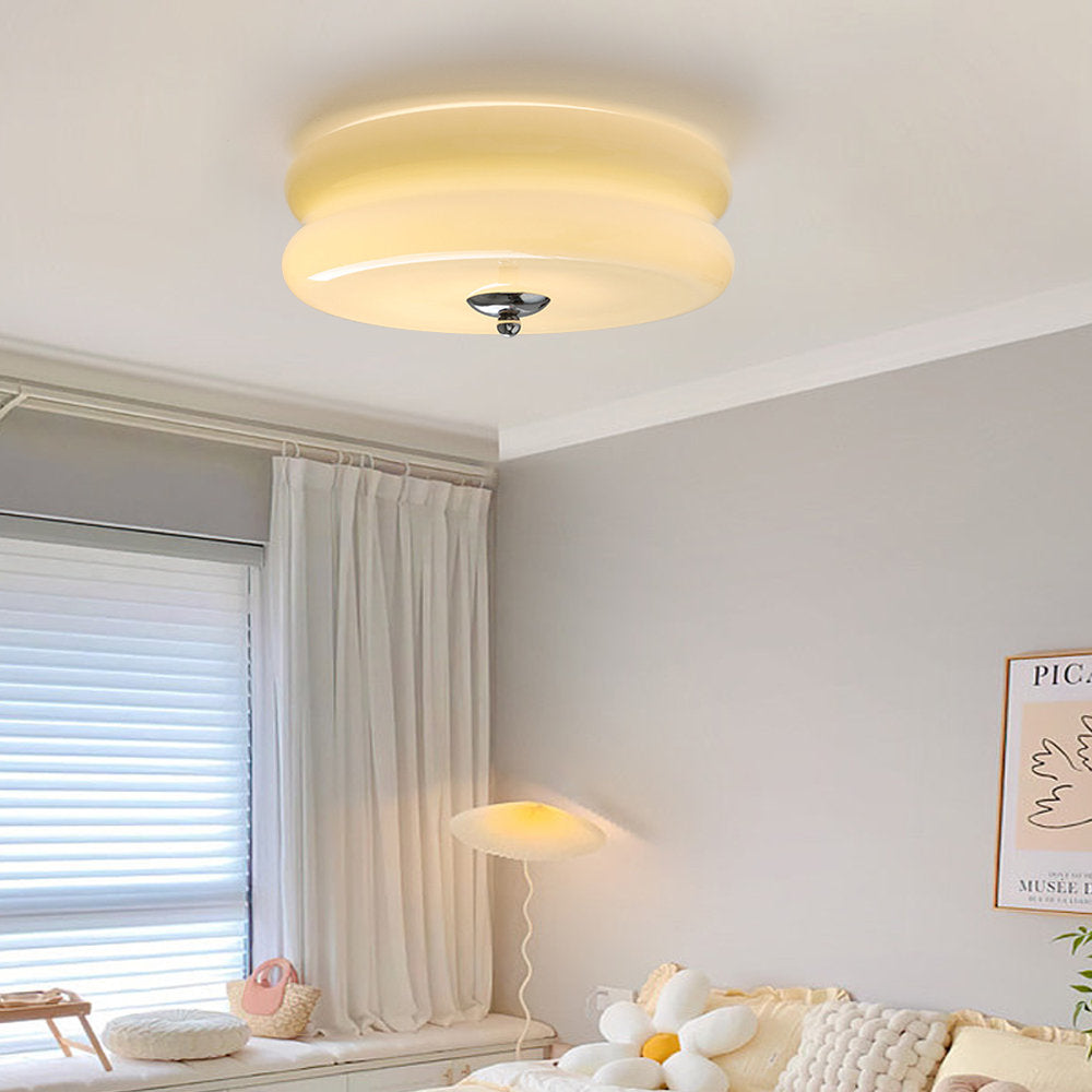 LED plafondlamp glas metaal crème 13 cm slaapkamer woonkamer art deco plafondverlichting rond warm licht neutraal licht wit licht