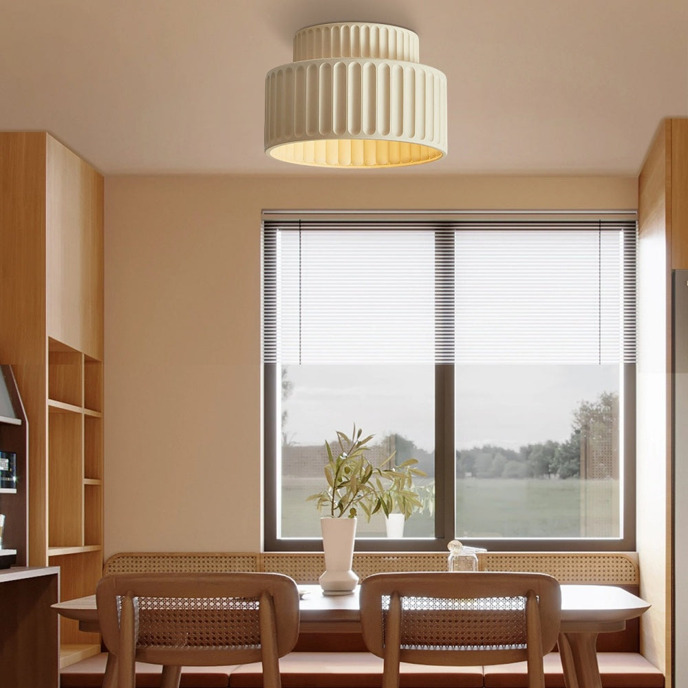 Plafondlamp Geribbeld Resin E27 Wit Compact Modern Interieur Woonkamer Keuken Slaapkamer Retro Design Plafonnière