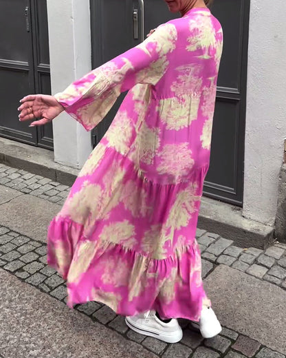Rode Jurk V-hals Met Bloemenprint