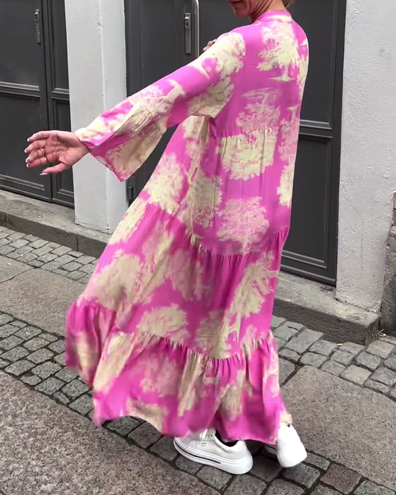Lange Jurk met Bloemenprint en Volantmouwen
