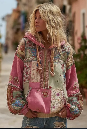 Vrouwelijke Hoodie Bloemenprint Vintage Look