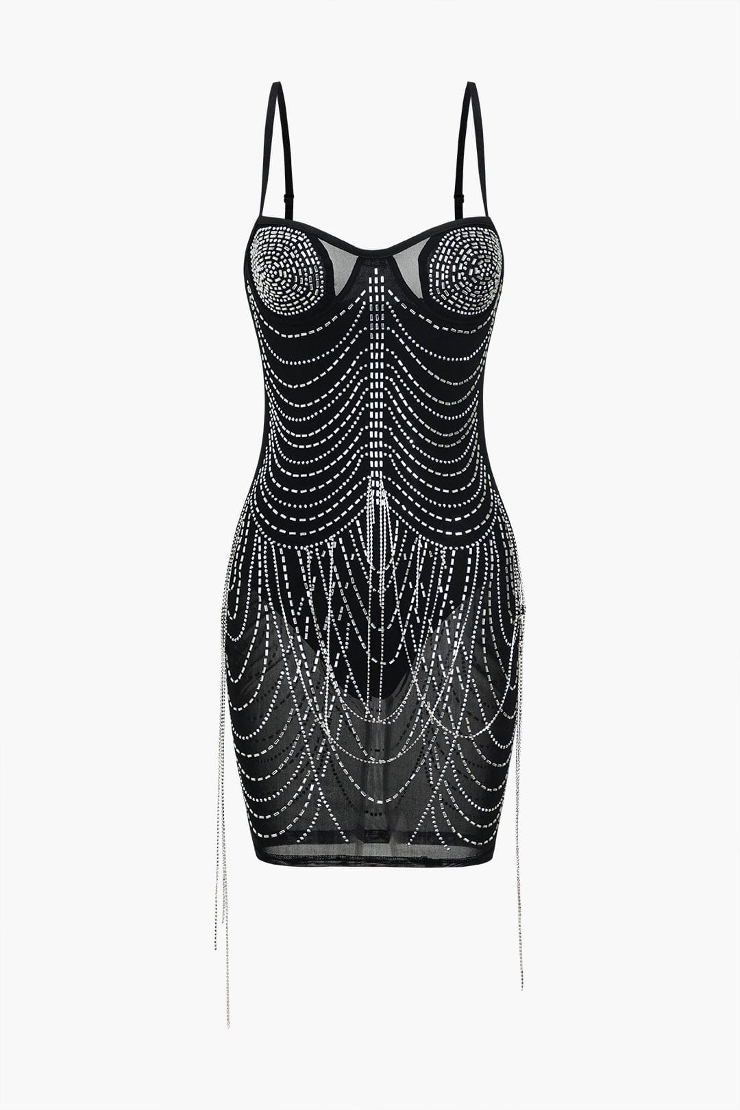 Kleed voor Vrouw Glitter Minirok Mesh Stof met Strass Steentjes