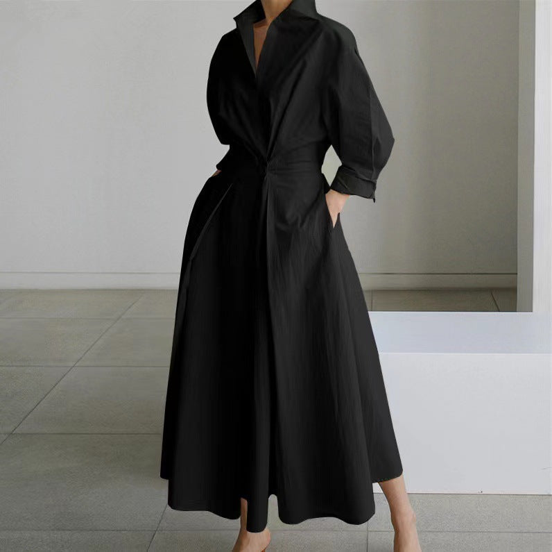 Dames Jurk Overhemdkraag Elegante Korte Mouw