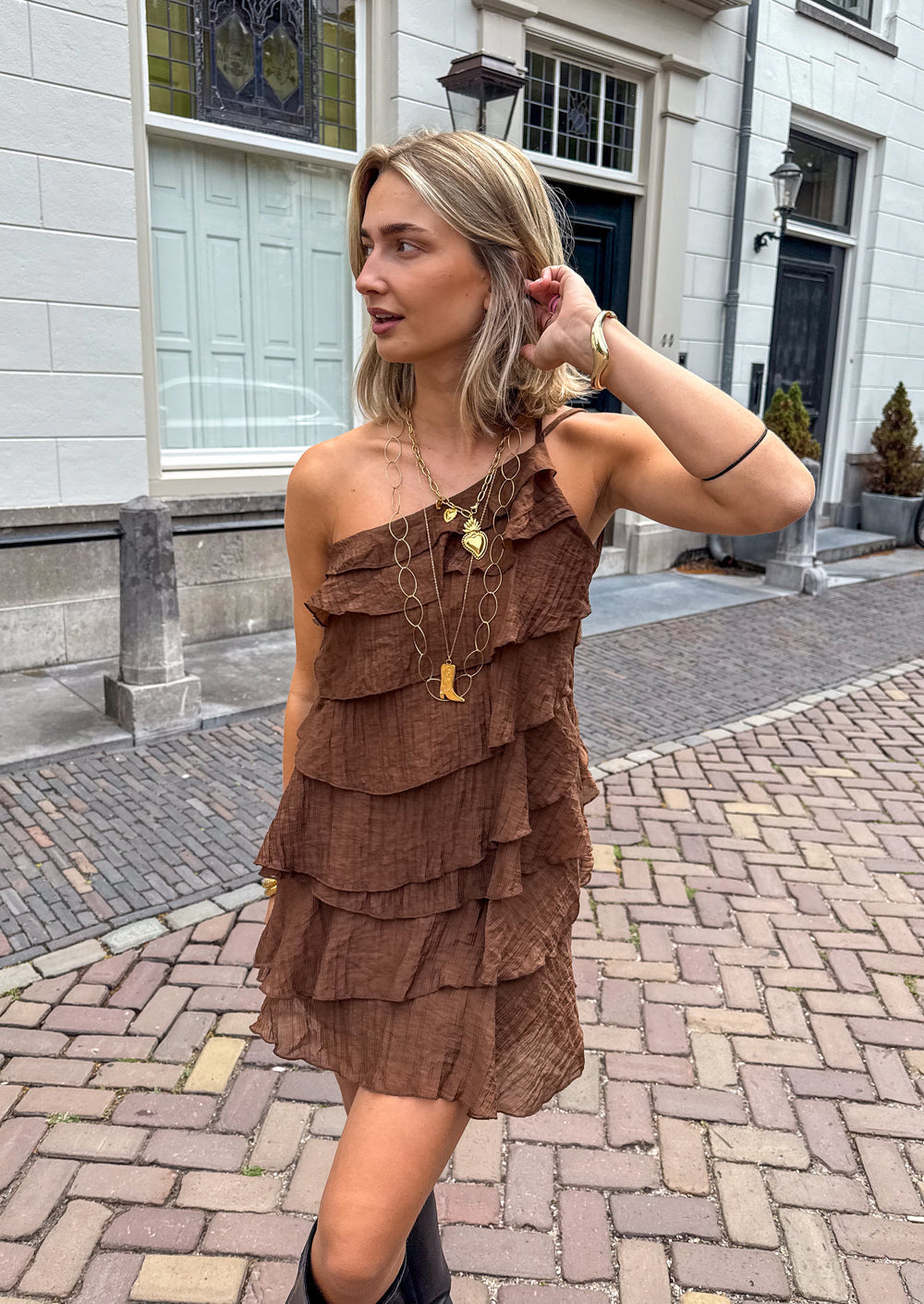 Zomerjurk Dames Asymmetrisch Ruches Korte Jurk Casual