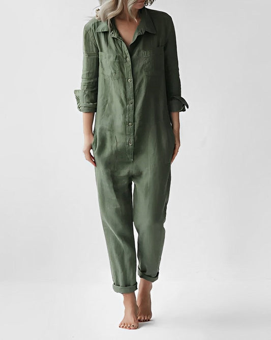 Groene Jumpsuit Stijlvol Lange Mouw - StudioMarella