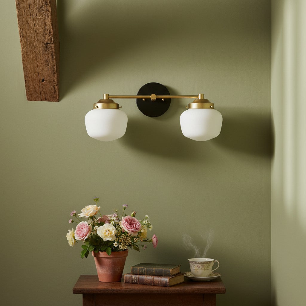 Globe Wandlamp Klassieke Badkamer Schoolhouse Verlichting Mat Opaal Glas voor Spiegel en Wastafel