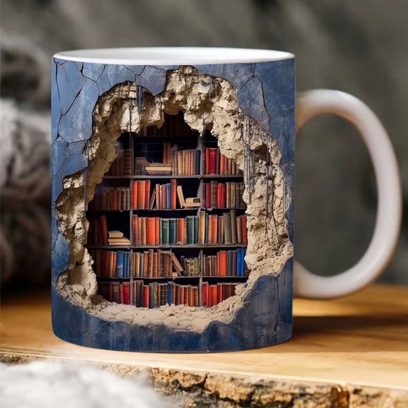 Keramische Boekenplank Mok 3D Design 350ml Koffiekop Literatuur Liefhebbers Cadeau voor Keuken en Woonkamer