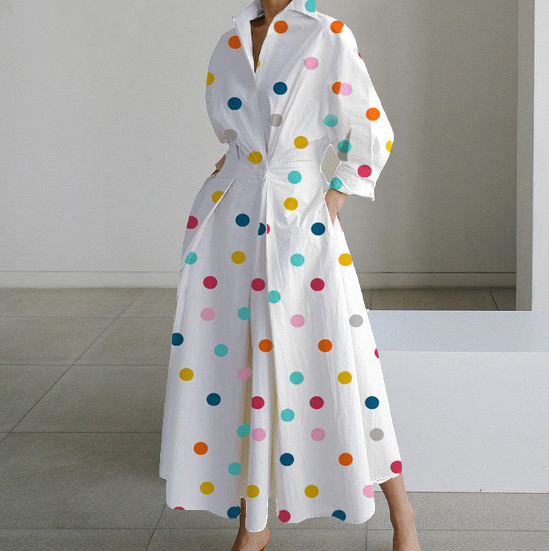 Dames Jurk Overhemdkraag Elegante Korte Mouw