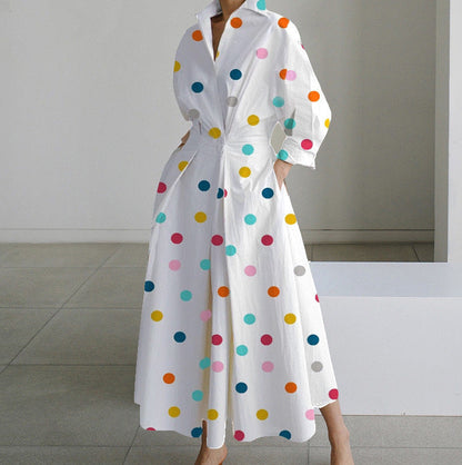 Dames Jurk Overhemdkraag Elegante Korte Mouw