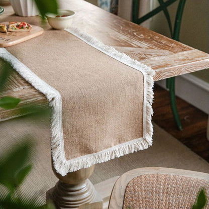 Tafelloper jute 30x180 cm beige eettafel decoratie rustiek boho tafellinnen tafel styling interieur
